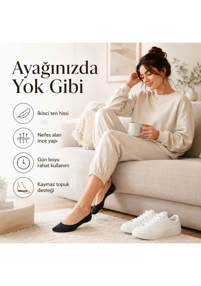 Genel Kadın Görünmez Sneaker Babet Çorap 6'lı Geri Dönüşüm İplikli, Nefes Alan, Siy Siyah 6'lı / 36-40