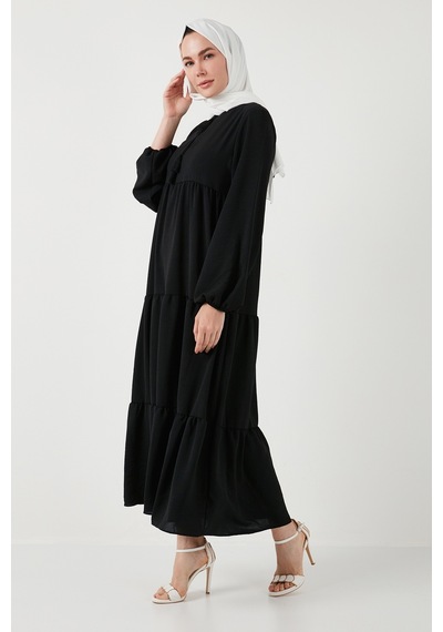 Lela Modest Regular Fit Dik Yaka Uzun Bayan Elbise 611El545 Siyah Lela Modest Regular Fit Dik Yaka Uzun Bayan Elbise 611El545 Siyah