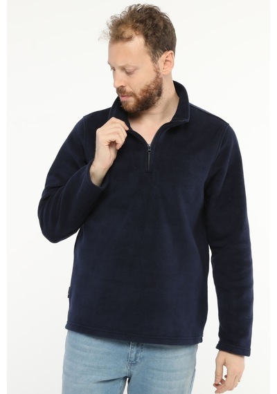 Uniprom Erkek Normal Kesim Dik Yaka Yarım Fermuarlı Polar Sweatshirt Lacivert