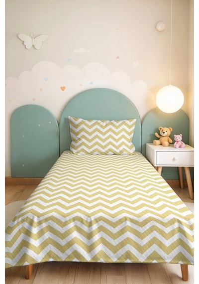 Hardal Zigzag Geometrik Genç Odası Tek Kişilik Pike Takımı - Modern 160x220 Cm Kapitone Yatak Örtüsü Ahenkli Çiy Anısı