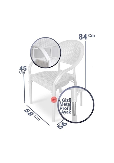 Omnipazar Irk-hk735 Bambu Rattan Desenli Plastik Bahçe Sandalye Koltuk 4'lü Set Beyaz