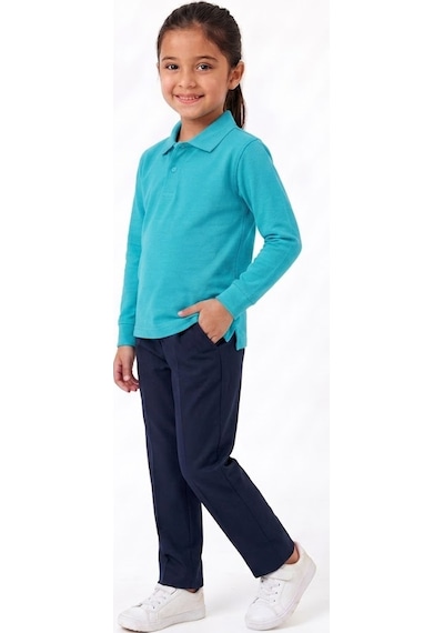 Nacar Store Unisex Çocuk Uzun Kollu Polo Yaka Lakost Okul Tişörtü Turkuaz