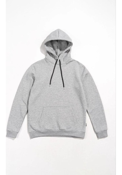 Velmora Fashion Kadın Kapüşonlu Kanguru Cepli 3 İplik Pamuklu Oversize Hoodie Sweatshirt - Gri