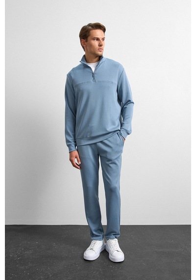 Backandbond Mavi Regular Fit Yarım Fermuarlı Sweatshirt
