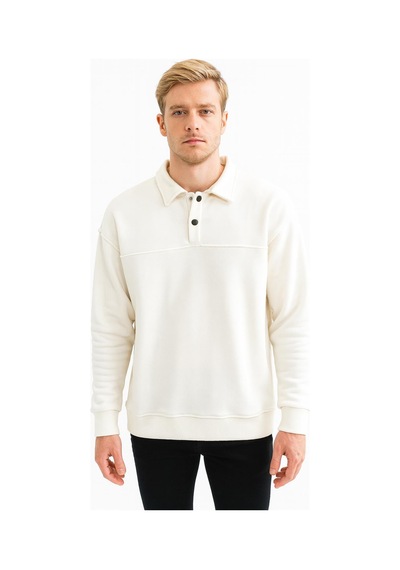 Classics Men Erkek Oversize Uzun Kol Polo Yaka Sweatshırt-7100 Beyaz