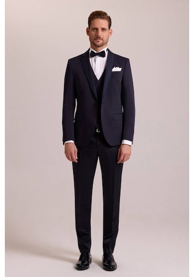 Ysf Erkek Lacivert Slim Fit Yelekli Damatlık