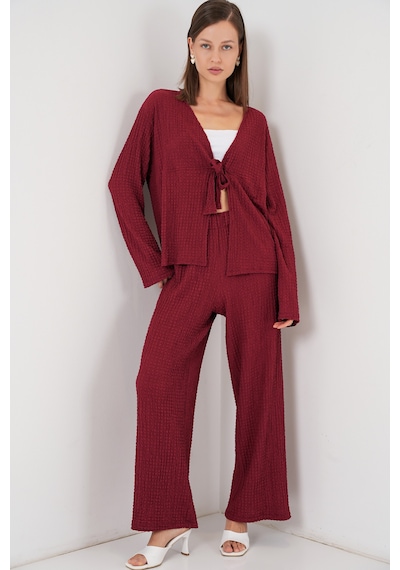 Bigdart Kadın Örme Bluz Pantolon İkili Takım 30052 - Bordo Bigdart Kadın Örme Bluz Pantolon İkili Takım 30052 - Bordo