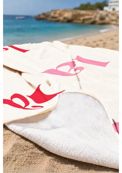 Yazılı Motto Tipografik Plaj Havlusu - Modern Pembe Kırmızı Typo Hızlı Kuruyan Mikrofiber Havlu Köpük İncisi