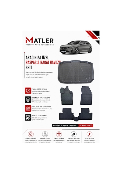Peugeot 308 2025 Model 4d Ekstra Havuzlu Paspas Ve Bagaj Havuzu Set