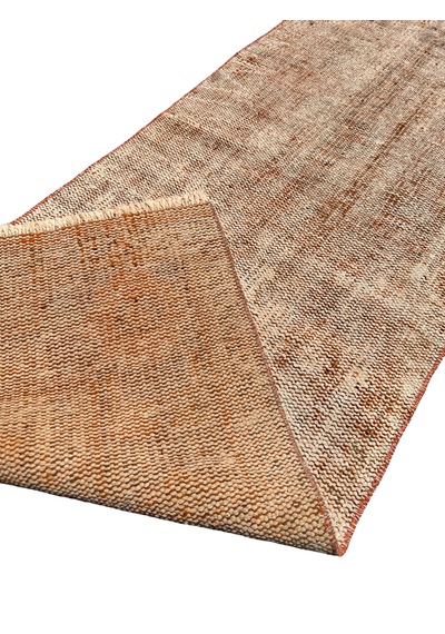 El Dokuma Vintage Yolluk 55x280 Turuncu Soyut Desen Eskitme Halı Turuncu