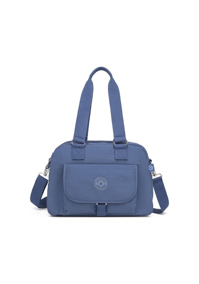 Smart Bags Orta Boy Çok Cepli Su Geçirmez Hafif Krınkıl Kumaş Kadın Omuz Çantası Mavi