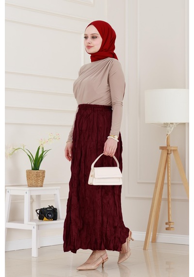 Sevitli Beli Lastikli Kraş Etek-bordo-4974 Bordo