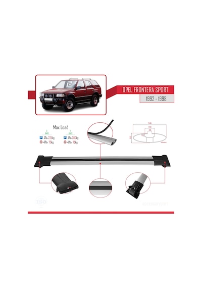 Opel Frontera Sport 1992-1998 Arası İle Uyumlu Fly Model Ara Atkı Tavan Barı Gri 3 Adet Bar