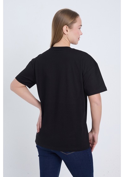 Velvoria Unisex Oversize Relaxed Moving Baskılı Siyah Renk T-shirt