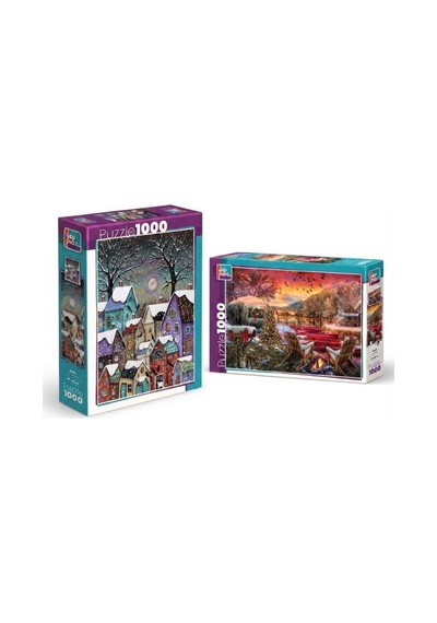 Kar Masalı Ve Göç Yolu İkili Set - 2 X 1000 Parça Manzara İkili Puzzle Seti