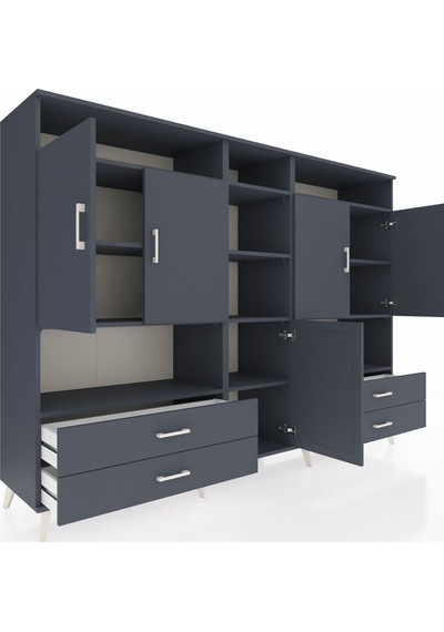 Hyperion Dolap 12 Raflı 4 Çekmeceli 5 Kapaklı 220x44x163 Antrasit Antrasit-antrasit