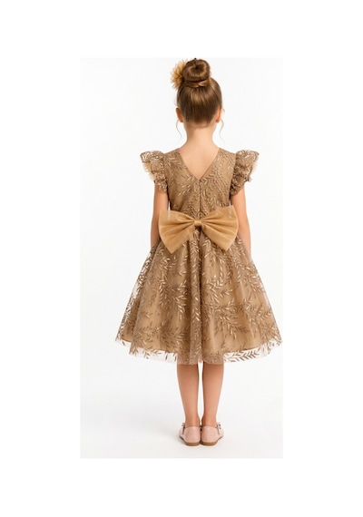 Mnk Baby & Kids Floare Kız Çocuk Abiye Elbise M00850 Kahverengi