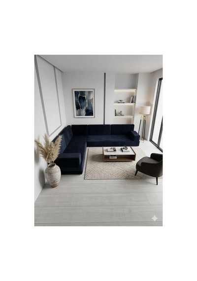 Premium Kadife Kumaş, Konforlu Yer Kanepesi ,modüler Şark Köşesi Takımı - Lacivert- L Set