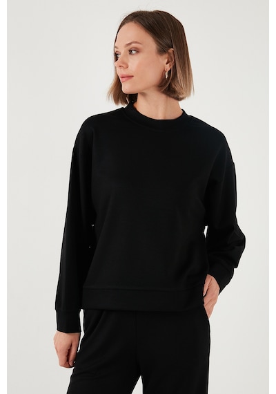 Lela Streç Bisiklet Yaka Oversize Fit Scuba Bayan Sweat 5865879 Siyah
