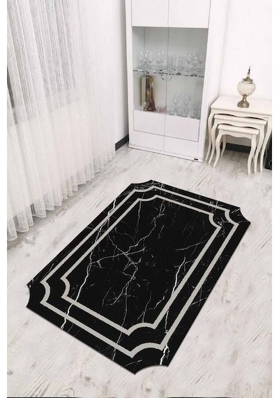 Siyah Çerçeveli Kaymaz Tabanlı Lazer Kesim Halı Rv312n11