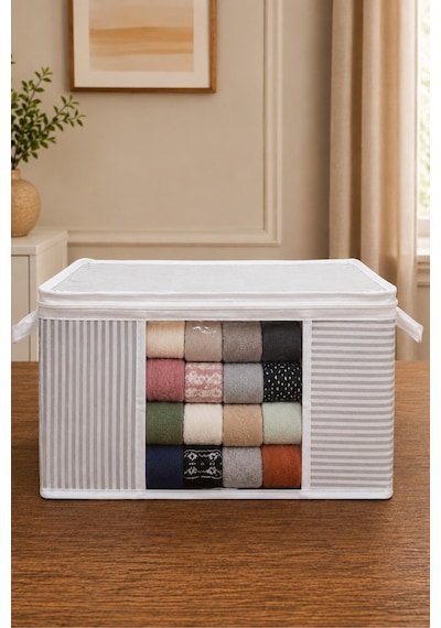 Formeya 4 Adet Lüks Pencereli Çok Amaçlı Çorap Hurcu 34x22x22 Cm Beyaz