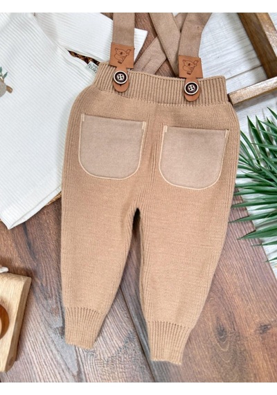 Bebicix Triko Askılı Koala Temalı Kaşkorse Esnek Badili Bereli Unisex Bebek Takım Sütlü Kahve