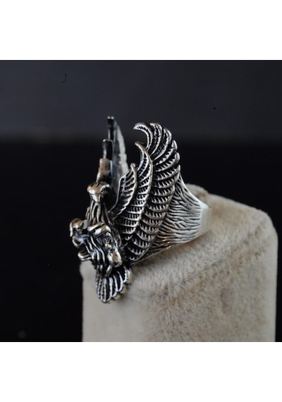 Erkekler İçin Sterling Gümüş Yüzük - Büyük Ve Ağı Heavy Phoenix Ölüm Kafası Biker Yüzüğü Gümüş