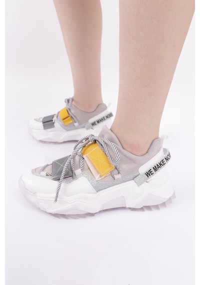 Dgn 65140-22y Kadın Mega Kalın Taban Simli Cırtlı Sneakers Ayakkabı 65140-2027-R6450 Beyaz - Gri - Sarı Dgn 65140-22y Kadın Mega Kalın Taban Simli Cırtlı Sneakers Ayakkabı 65140-2027-R6450 Beyaz - Gri - Sarı
