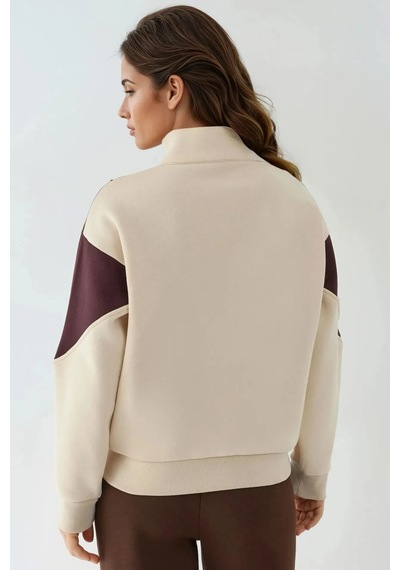 Hiccup Fermuarlı Dik Yaka İçi Şardonlu Sweatshirt Krem Doğal