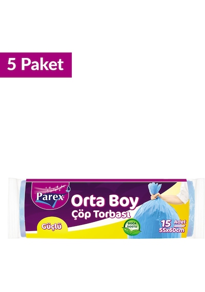 Güçlü Çöp Torbası Orta Boy 15'li 55 X 60 Cm 5 Paket