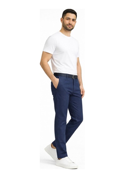 Denim Loni Captiva İtalyan Kesim Slim Fit Erkek Keten Pantolon-5419 Lacivert