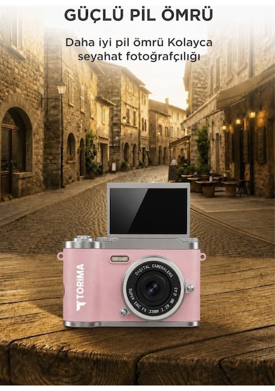 Mini Dijital Retro Kamera 48mp 8x Zoom Flip Ekranlı Selfie Video Vlog Kamerası Cmr51 Pembe