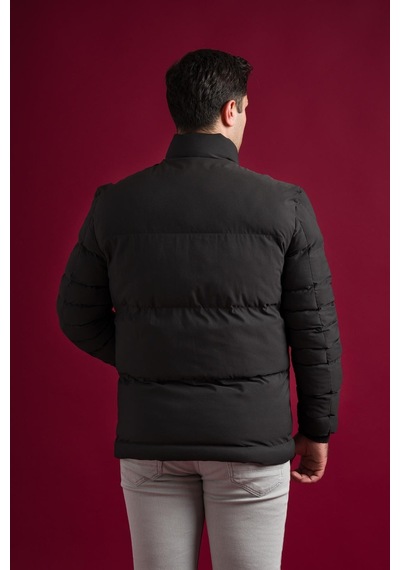 Slimfit Çıtçıt Ve Fermuar Kapamalı Dik Yaka Kolları Lastikli Astarlı Yan Cepli Erkek Kısa Mont 001