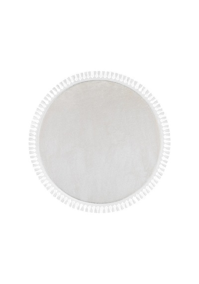 Vl Comfort Düz Saçaklı Peluş Halı Ekru Yuvarlak Ekru Ponpon