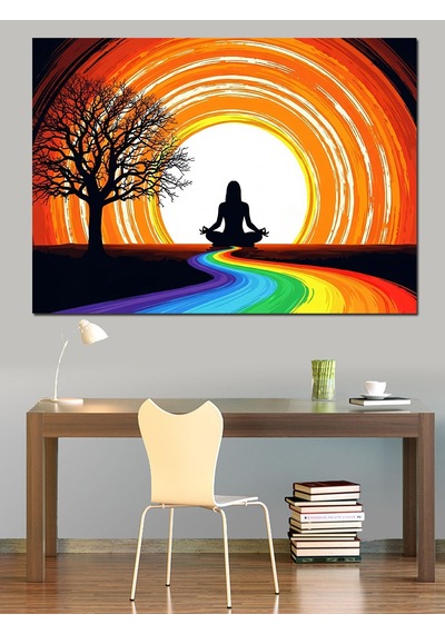 Ahşap Tablo Gün Batımında Meditasyon Yapan