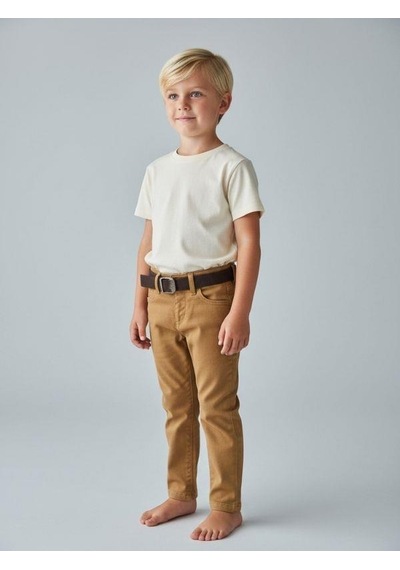 Zekids Erkek Çocuk Kemerli Gabardin Pantolon-16347 Bej