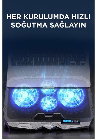 Stand Oyuncu Çalışma Laptop Soğutucu Ayarlanabilir Dizüstü Bilgisayar Soğutma Fanı Cf03 Siyah