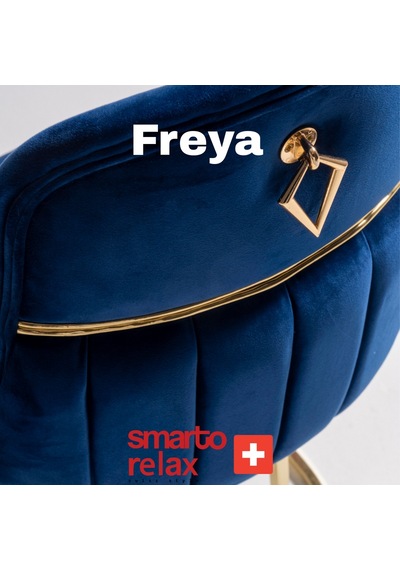 Smarto Relax Freya 2'li Yemek Masası Sandalye Seti - Metal Ayaklı, Mavi Kumaş Mavi Ve Altin Rengi