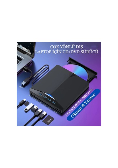 7 İn 1 Harici Usb 3.0 Type-c Dvd Rw Cd Sürücü Yazıcı Okuyucu Oynatıcı Optik Sürücü - 838421709
