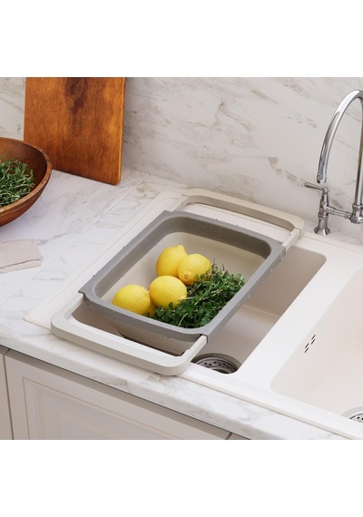 Softchef Katlanır Evye Üstü Süzgeç 6.3 L Ayarlanabilir Teleskopik Tutacaklı, Bpa Free Lavabo İçi Meyve Sebze Yıkama Süzgeci