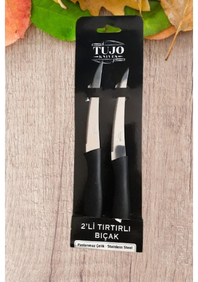 2 Li Paslanmaz Çelik Tırtıklı Meyve Ve Sebze Bıçağı Stainless Steel, Dayanıklı Ve Keskin Siyah
