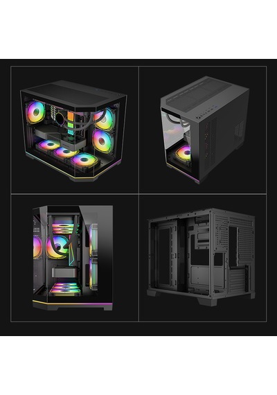 Atheron Lion Panoramik Siyah Gaming Kasa 6x120mm Argb Fanlı 360mm Sıvı Soğutma Destekli Temperli Cam