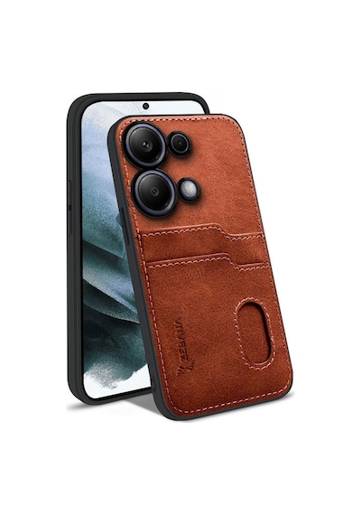 Xiaomi Redmi Note 13 Pro 5g Uyumlu Kılıf Zebana Kartlıklı Lüx Deri Kılıf Kahverengi