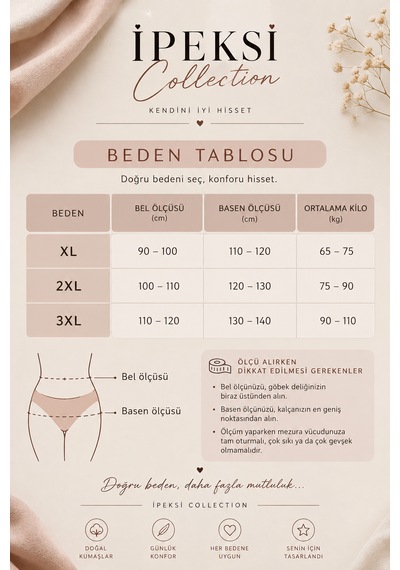 İpeksi Collection %100 Pamuklu Yüksek Bel Fitilli Günlük Külot 3lü Paket Bej-beyaz-siyah