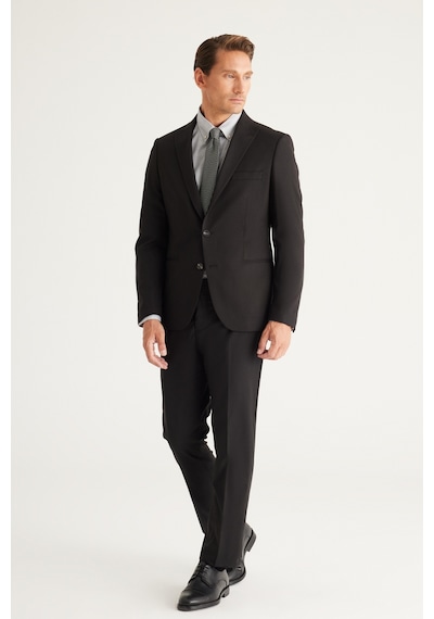 AC&Co / Altınyıldız Classics ERKEK SIYAH Ekstra Slim Fit Dar Kesim Kırlangıç Yaka Takım Elbise Siyah