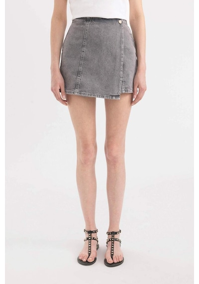 Defacto Yüksek Bel Mini Jean Şort Etek C0695AX24SMNM55 Gri