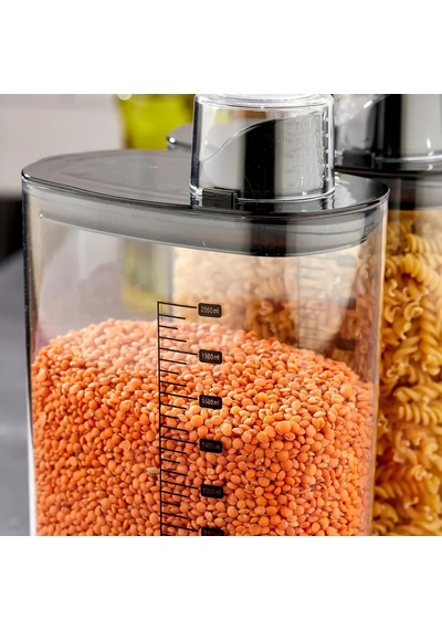 6'lı Vakumlu Hava Geçirmez Ölçekli Siyah Saklama Kabı Seti - 2000 Ml Ölçü Kapaklı Bakliyat Kabı Seti