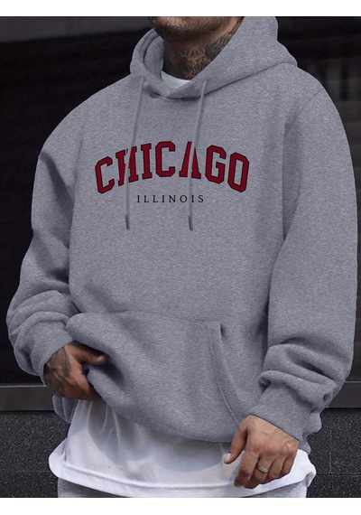 Startmore Tarzsokak Chicago Illinois Mektup Yaratıcı Baskı Erkek Tişörtü Büyük Boy Sokak Kazakları Yeni Sonbahar Gri