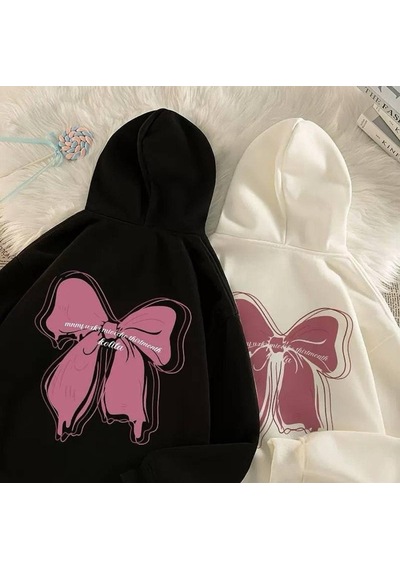 Y2k Tarzı Kurdele Tasarım Sweatshirt Siyah