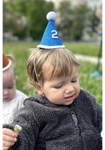 Mavi Mini Simli Ponpon Şapka 11 Ay Tüm Yaşlar